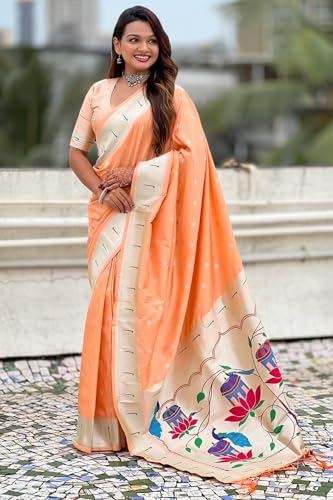 Image of SGF11 Women's Paithani Soft Lichi Silk Kanjivaram Sarees With Blouse Piece