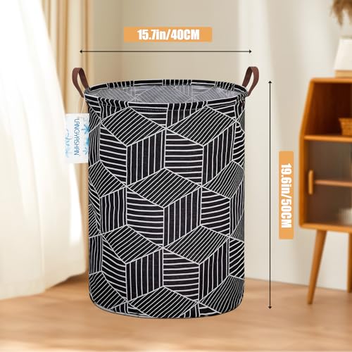 Image of Laundry Basket Canvas Fabric Collapsible Organizer Basket for Storage Bin Toy Bins Gift Baskets Bedroom Clothes Children Nursery Hamper (Black diamond)