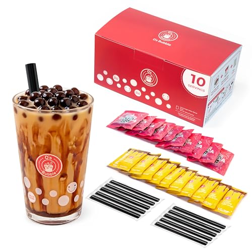 O's Bubble Instant Brown Sugar Bobas Kit - 20 Pack Combo (10 Boba + 10 Syrup) - Chewy Tapioca Pearls & Rich Syrup for Milk Tea & Lattes (Boba & Syrup)