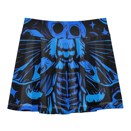 Moth Skull Art Black Blue Skirts with Shorts Cute Comfy Athletic Shorts Girls Skorts School Skirt 4t2
