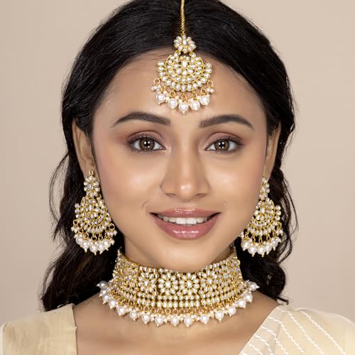 Image of Peora Crystal Faux Pearl Necklace & Jewellery Set Gift for Women