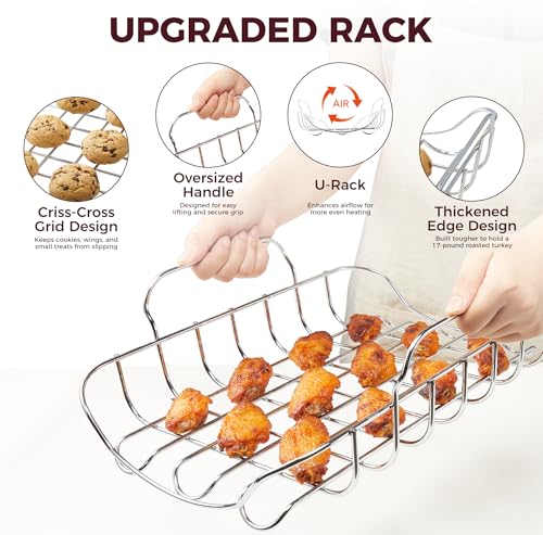 Image of HONGBAKE Roasting Pan with Rack, 17.6x11 Inch Nonstick Roaster Pan for 17 lb Turkey, Chicken and Lasagna, Deep Turkey Pan for Oven, Heavy Duty Oven Roaster Tray, Wider Handles, Gray