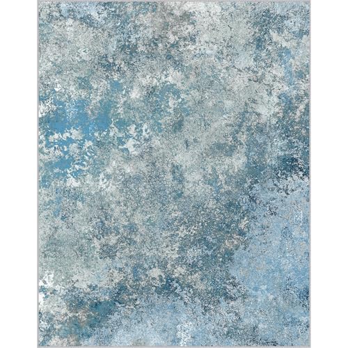 Area Rugs 8x10 for Living Room Bedroom, Modern Abstract Machine Washable Rug, Large Soft Low Pile Floor Carpet with Non Slip Backing for Dining Room, Ice Blue Beige