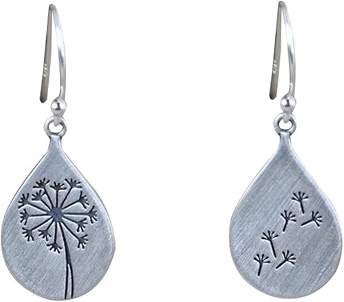 GBAHFY Aretes bohemios de plata con forma de diente de león para mujeres, adolescentes y niñas, diseño de gota de agua, flor de plata, árbol de