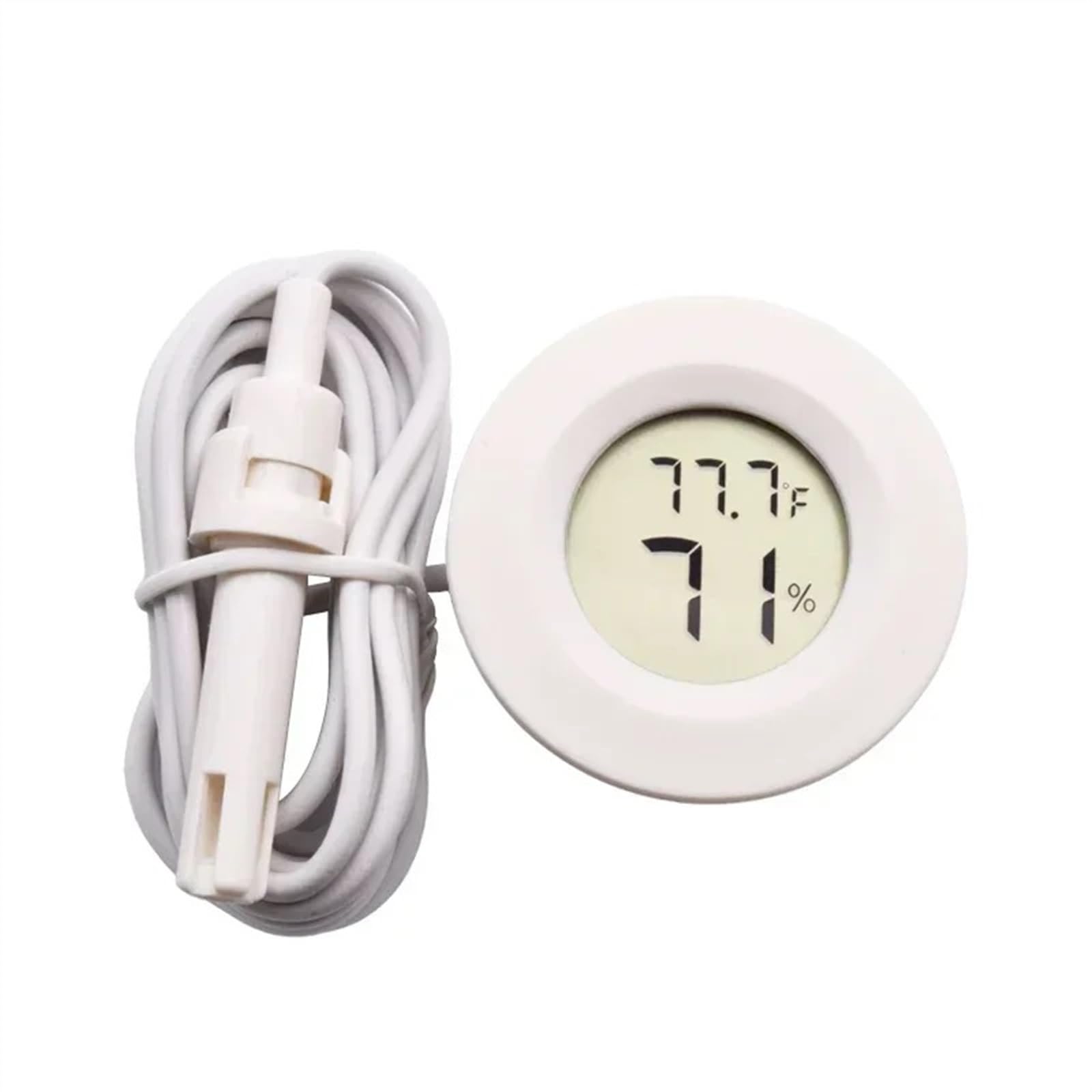 Cyfrowy termometr LCD, higrometr, inkubator do akwarium, temperatura, wilgotność powietrza, czujnik sondy (kolor: biały z kablem)