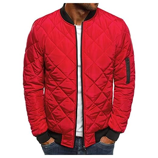 LSSM Chaqueta Suelta De AlgodóN Para Hombre OtoñO / Invierno Chaqueta De AlgodóN Con Diamantes Integrados Chaqueta De Invierno Para Hombre, Acolchada Chaqueta De Hombres Rojo S