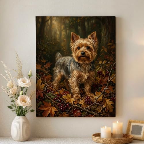 Cuadro de Yorkshire Terrier para pared, arte de hojas de otoño 40x50 cm