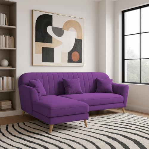 Image of Atticus LHS 4 Seater L Shape Sofa Set with Ottoman for Living Room (Purple Fabric) Premium Fabric Sofa Set