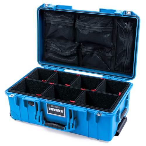 Pelican Air 1535 Carry-on Case by ColorCase - Electric Blue - Medium Size Waterproof Case with TrekPak Divider System & Mesh Lid Organizer - Blue Handles & Latches