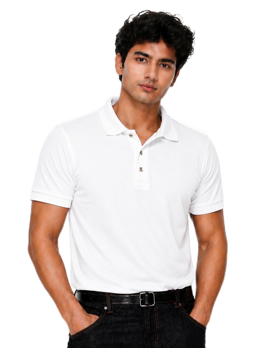 Men's Classic White Polo Shirt, Short Sleeve, Casual Style with Chest Pocket-image-0