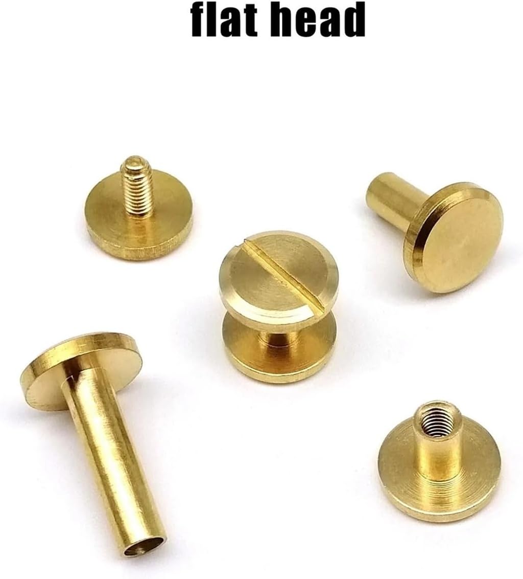 10pcs Solid Brass Copper Screw Nail Post Binding Rivet Round Head Stud for Craft Wallet Bag Belt Strap Web Book(Cambered head,11mm)