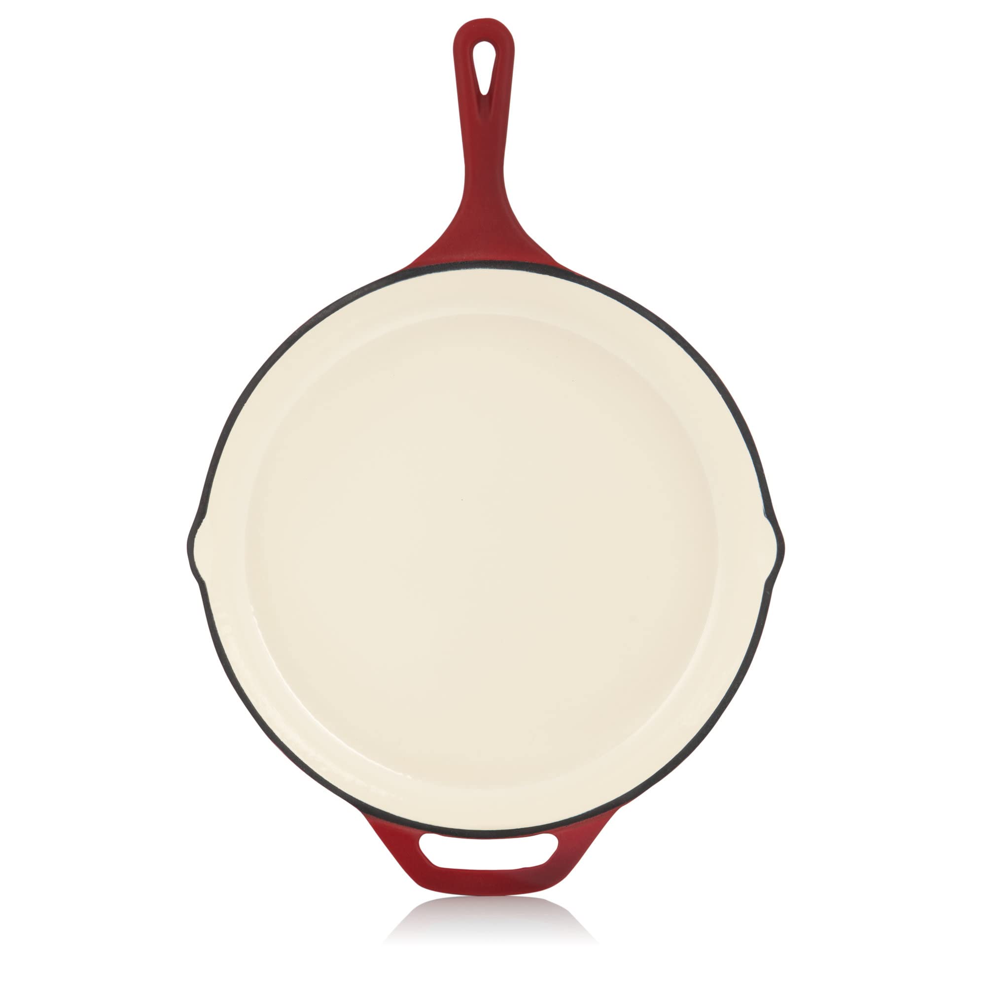 Mahlzeit Poêle en fonte émaillée avec couvercle - Diamètre : 29,5 cm - Dark Cherry - Poêle à frire avec deux becs - Couvercle - Poêle universelle, poêle en fonte, poêle avec couvercle