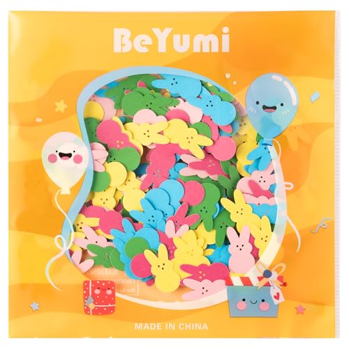 Image of BeYumi Colorful Bunny Table Confetti - 300Pcs Back to School Colorful Bunny Peeps Table Confetti Decorations Cute Rabbit Scatter Paper Decor for Birthday Baby Shower Candy Bag Gift Party Supplies