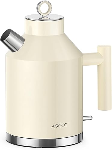 ASCOT Hervidor eléctrico, hervidor de té eléctrico 1.6L 1500W Calentador de té retro y agua hirviendo, apagado automático y protección contra hervir