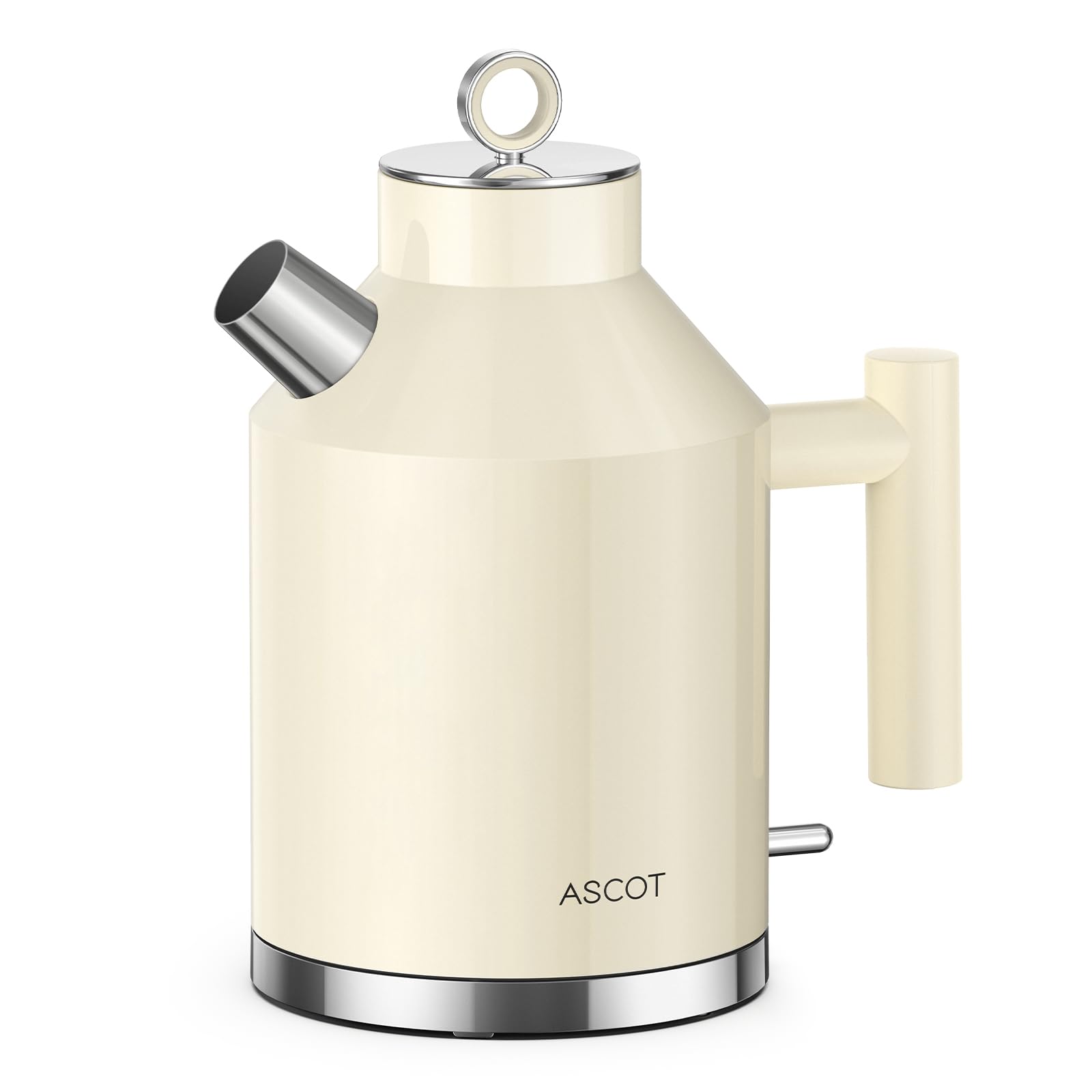 ASCOT Electric Kettle, 1.5L Stainless Steel Interior, Plastic-Free, 2200W Fast Boil, Retro Design, Auto Shut-Off & Boil-Dry Protection - Beige