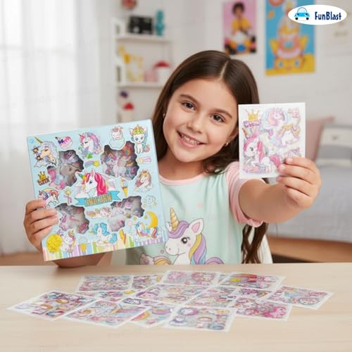 Image of FunBlast Unicorn Theme PET Stickers, Kawaii Sticker - 100 Sheets; 500+ Pcs Aesthetic Sticker, Japanese Style Craft Stickers, Self-Adhesive Sticker's Set - Multicolor (Blue)