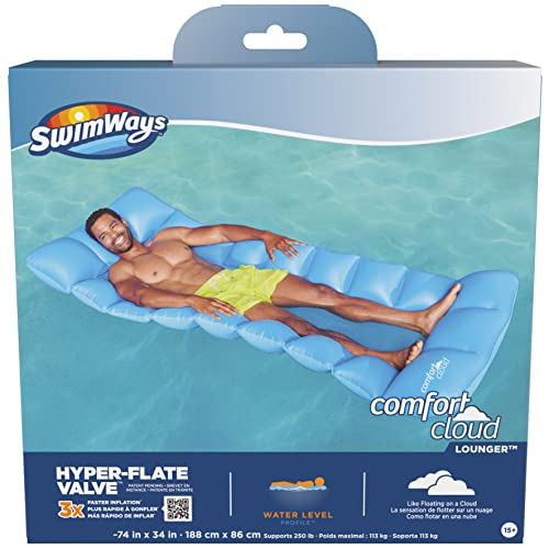 Swimways Comfort Cloud Pool Lounger With Fast Inflation & Headrest Pillow, Oversized Inflatable Pool Floats For Adults, Blue #TOP6