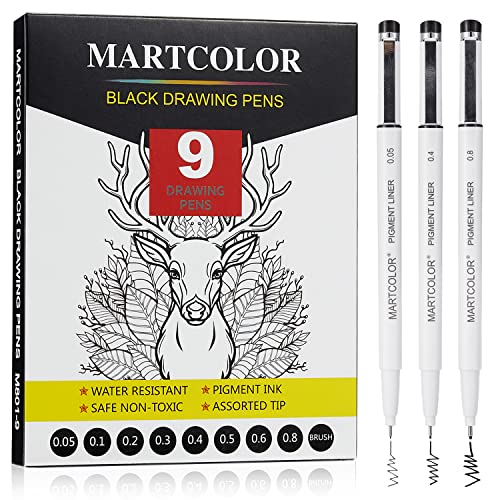 MARTCOLOR-Drawing-Pens-Black-Multiliner-9-Pack-Anime-Pens-Sketch-Pens-Micro-Pen-Drawing-Pens-for-Artists-Fineliner-Pens-Art-Pens-Inking-Pens-Line-Art-Pens-Bible-Journaling-Pens