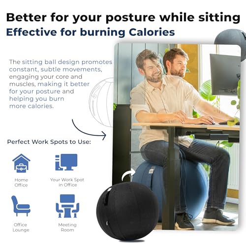 Image of Backerz Balance Ball Chair for Office & Home - Ergonomic Exercise Ball for Posture & Back Pain Relief, Yoga Ball Chair - Sitting Ball with Washable Linen Cover