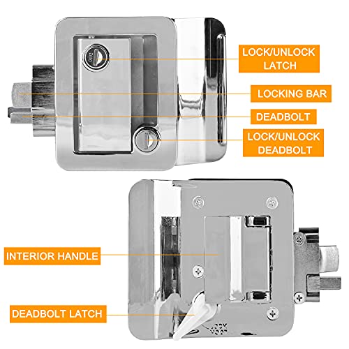 Vogrex Rv Door Lock, Travel Trailer Entry Door Lock With Paddle Deadbolt, Camper Door Latch Handle With 4 Keys, Chrome Trailer Door Lock For Camper Travel Trailer Rv #TOP1