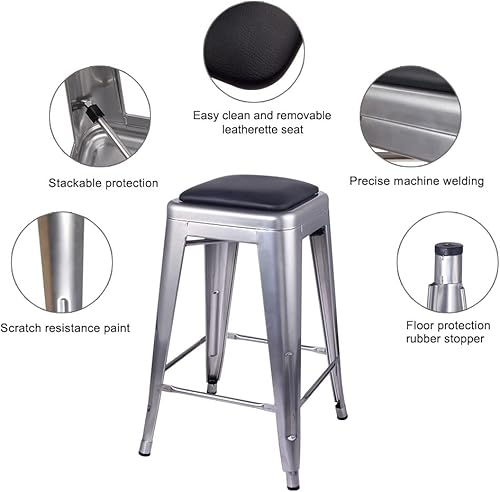 Miniatura 23 de GIA Taburete de mostrador sin respaldo de 24 pulgadas, cantidad de 4, bronce con asiento de madera clara Negro -,Café,Gris,gris, (Gun