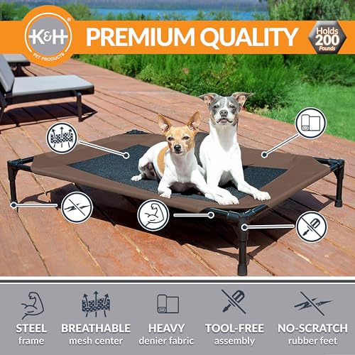 K&H Pet Products Outdoor Elevated Dog Cot, Breathable Cooling Elevated Cot Hammock Pet Bed for Large Dogs, Washable Mesh Cover, Raised Metal Frame, Collapsible, Portable - Large 42 X 30in Chocolate by K&H Pet Products - Image 2