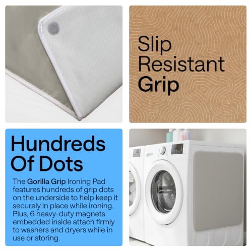 Image of Gorilla Grip Premium Ironing Pad, Magnetic Laundry Pad, 28 x 24 Inch, Heat and Scorch Resistant, Iron Board Mat for Table Top, Washer, Dryer, Durable Pads Great for Travel, Silver