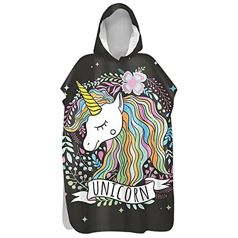 Morbuy Poncho de Baño para Niños con Capucha,Toalla Playa Unisex Hombre Mujer,Secado Rápido,Niños Albornoz de Unicornio Portátil Toalla para Natación Surfing Cover