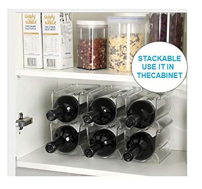 Modular Plastic Free-Standing Water Bottle and Wine Rack Storage Organizer for Kitchen Countertops, Pantry, Refrigerator,Ideal Storage for Wine, Soda, Pop and Beer - Stackable, 2 Pack - Clear