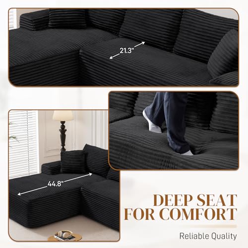 Image of 95 inch Boneless Cloud Sectional Couches for Living Room, Comfy Fluffy L Shaped Memory Foam Deep Seat Boneless Couch, Modular Sectional Sofa with Left Facing Chaise, Black