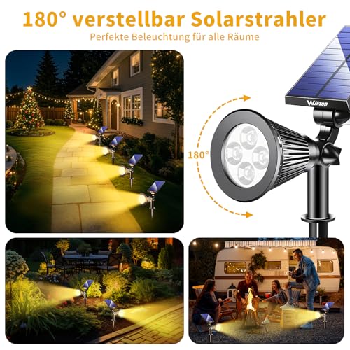 Wilktop Solarstrahler für Außen,LED Solar Strahler Solarleuchte Landscape 3th Version Superhelle Spotlight Solarbetriebene; Wasserdicht für die Hinterhöfe, Gärten, Rasen usw(2er;Warmweiß)