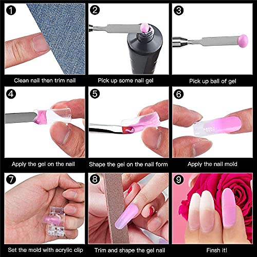 Uposao Nail Extension Set, 17MM Dual-Ended Polygel Nagelbürste,100PCS Dual Forms Polygel Nageltips, 5PCS Transparente… – Bild 6