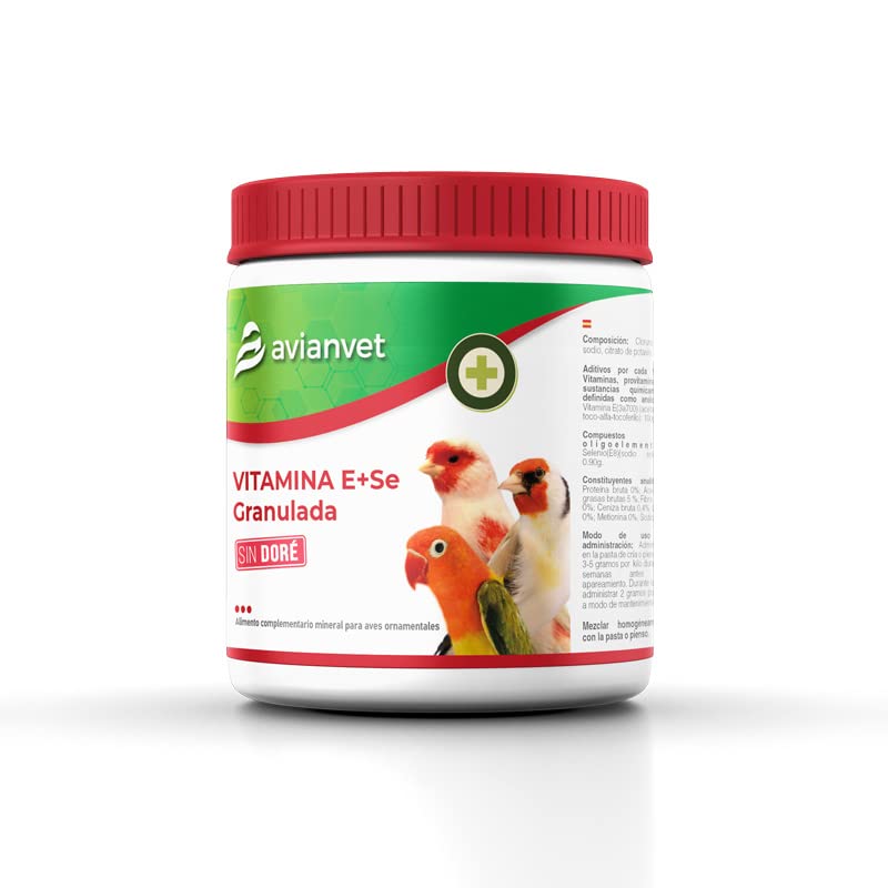 Avianvet Vitamina E+Se | Suplemento alimenticio granulado para pájaros y crías | con vitaminas y minerales | 250 gr