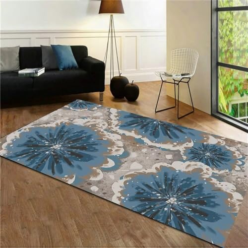 Tapis de salon bleu 180x250cm rectangulaire doux et lavable - 2