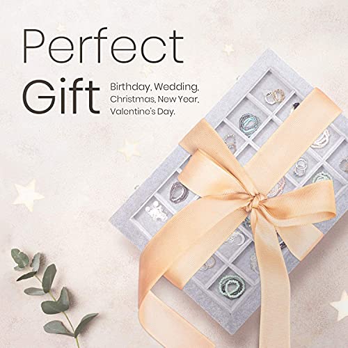 Bracelet & Jewelry Organizer Tray- See Through Lid- Black Velvet -For Organzing & Decluttering Bracelets, Bangles & Watches, Rings & Earrings-Jewelry Organizer For Women Teens & Girls (Grey 24 Grid) #TOP1