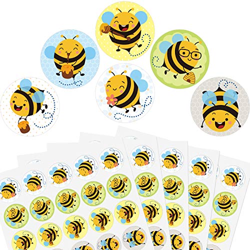 600 Pieces Bee Stickers Honey Bumble Bee Stickers Roll Label Stickers Decals Seals Cards for Kids Birthday Party Baby Shower Classroom Rewards Party Favor, 1.2 Inch
