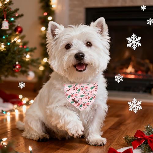 Image of Christmas Dog Bandana-Christmas Red & Green Plaid Triangle Scarf for Small Medium Large Dogs, Soft Cotton Pet Bib for Winter & New Year, Adjustable Dog Kerchief