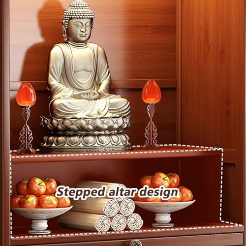 Table d'autel bouddhiste en bambou de 38 cm avec rangement pratique - 3