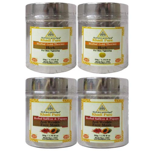 Khadi Pure Saffron Papaya & Gold Thermo Face Pack, 50 g (Pack of 4)