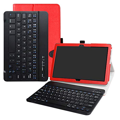 LFDZ Huawei MediaPad T5 draadloos toetsenbord Hoesje,2 in 1 afneembare draadloos toetsenbord PU Leather Case Hoes Voor 10.0" Huawei MediaPad T5 2018 Tablet,Rood