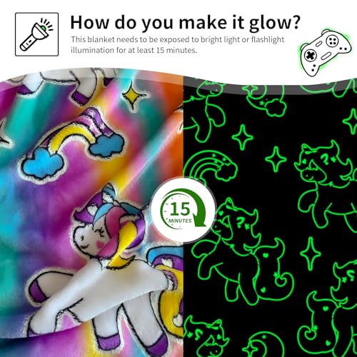 Image of Unicorn Glow in The Dark Blanket, Unicorn Blanket for Girls /Kids, Unicorns Gifts for Girls Age 3-12, Toddler Blanket for Kids, Soft Fleece Blanket Throw Birthday Gift 40 inchx60 inch