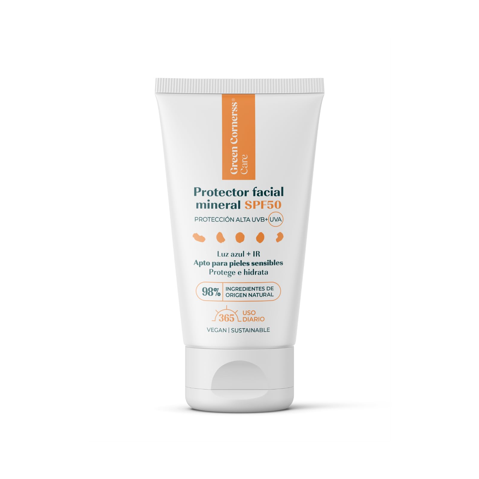 GREEN CORNERSS CARE - Protector facial mineral SPF 50 | 50 ml | Apto para piel sensible | 100% mineral con color | Perfecto para Toda la Familia