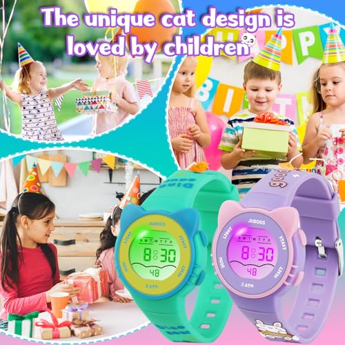 Image of Juboos Kid's Digital Watch for Boys and Girls, Waterproof LCD Digital Sports Kids Watch with 7 Color LED Lights, Stopwatch, Alarm