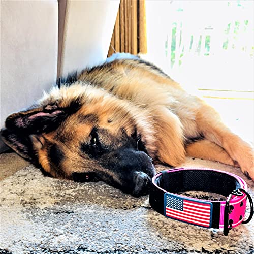2" Personalized Tactical Dog Collar - Wide Thick Military Style With Strong Belt Buckle Closure - American Flag Patch - Reflective - Med And Xl Sizes For Large And Giant Dogs #TOP6
