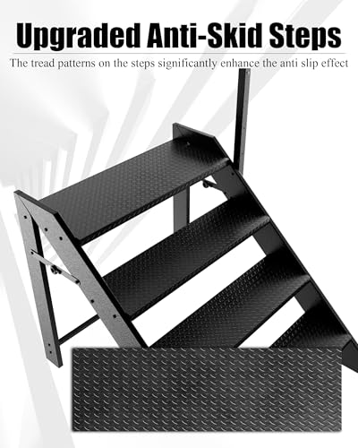 Image of 4 Step Foldable Step Stool,Step Ladder Folding,RV Steps with Height Adjustable Handrail and Non Slip Feets, Hot Tub Steps for Home, Travel Trailer, Camper, Mobile Home, Spa, and Porch