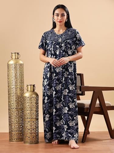 Image of 9shines Label Premium Alpine Maxi Designer Nighty | Floral Print Maxi for Women | Night wear for Women | | Full Length Night Gown for Women | Night Dress for Women Stylish (2467)