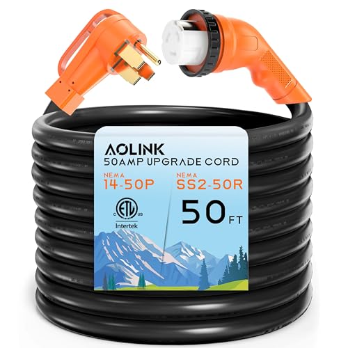 Image of 50 Amp 50 Feet RV /Generator Cord with 135 Designed Handle and Twist Locking Connector, Heavy Duty 6 /3+8 /1 Gauge STW Wire, 14-50P Male and SS2-50R Female for RV Camper and Generator to House