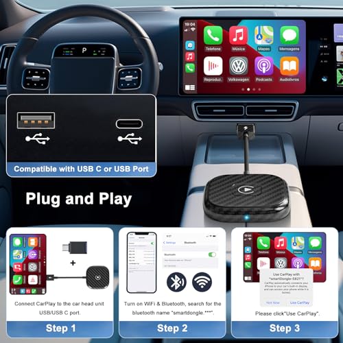 UWECAN CarPlay Wireless Adapter, Wireless CarPlay Adapter für iPhone, Konvertieren Werkseitig Verkabeltem OEM CarPlay zu Wireless, Kompatibel mit Autos ab 2017, für iPhone iOS 11 und Höher
