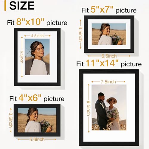 Image of Vittanly 16 Pack Picture Frames, Gallery Wall Frame Set with 2Pcs 11x14, 2Pcs 8x10, 6Pcs 5x7 and 6Pcs 4x6 Photo Frames, Picture Frames Collage Wall Decor for Wall or Tabletop Display, Black