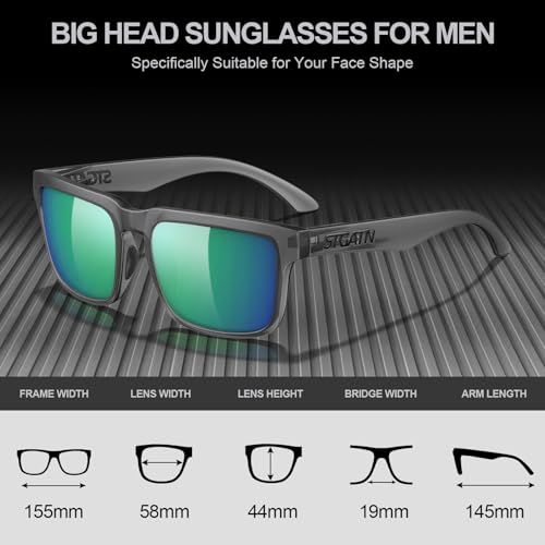 Image of STGATN Big Head Sunglasses for Men - 155MM for Large Wide Heads Men's TR90 Ultralight UV400 Protection Glasses